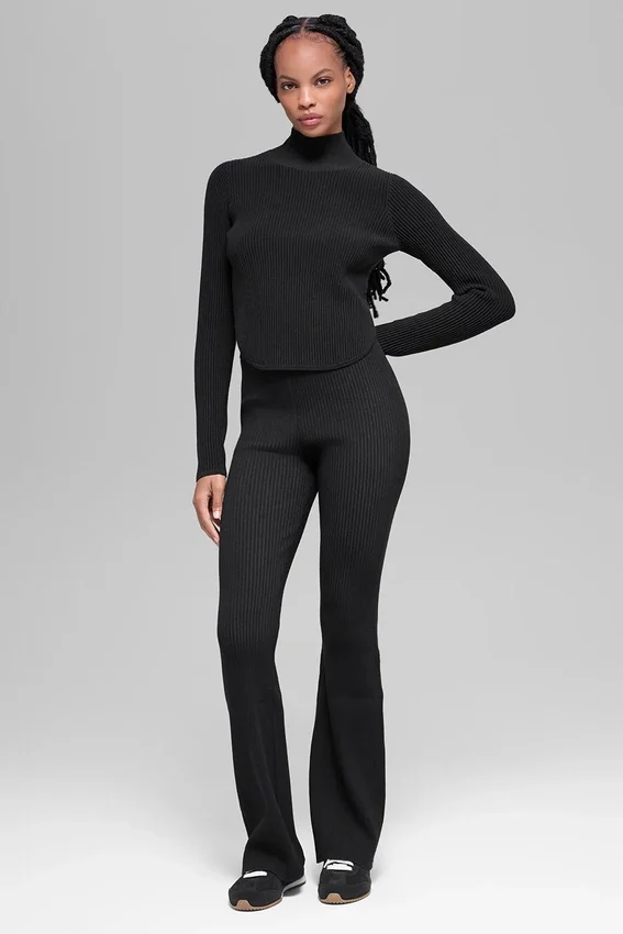 Dżersejowa koszulka z długim rękawem i odkrytymi plecami – czarna/antracytowa