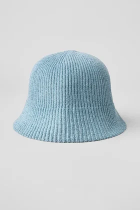 Dżinsowa czapka typu cloche z dzianiny – niebieski niebiański/ciemny niebieski niebiański