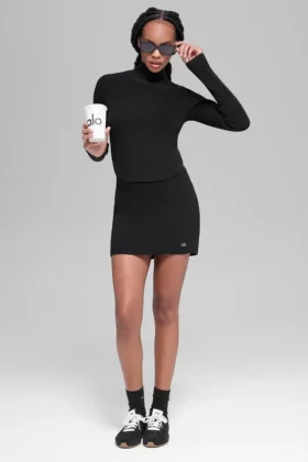 Dżinsowa spódnica High-Waist z dzianiny – czarna/antracytowa