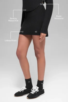 Dżinsowa spódnica High-Waist z dzianiny – czarna/antracytowa