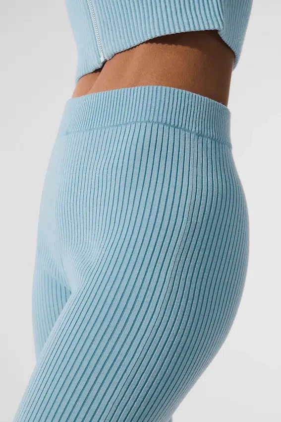 Dżinsowe spodnie High-Waist z rozszerzanymi nogawkami – Niebieski niebiański/Ciemny niebieski niebiański