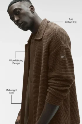 Długa bluza z guzikami z dzianiny typu shift – kolor espresso