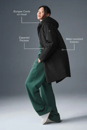 Długi płaszcz puchowy „Rain or Shine” – czarny
