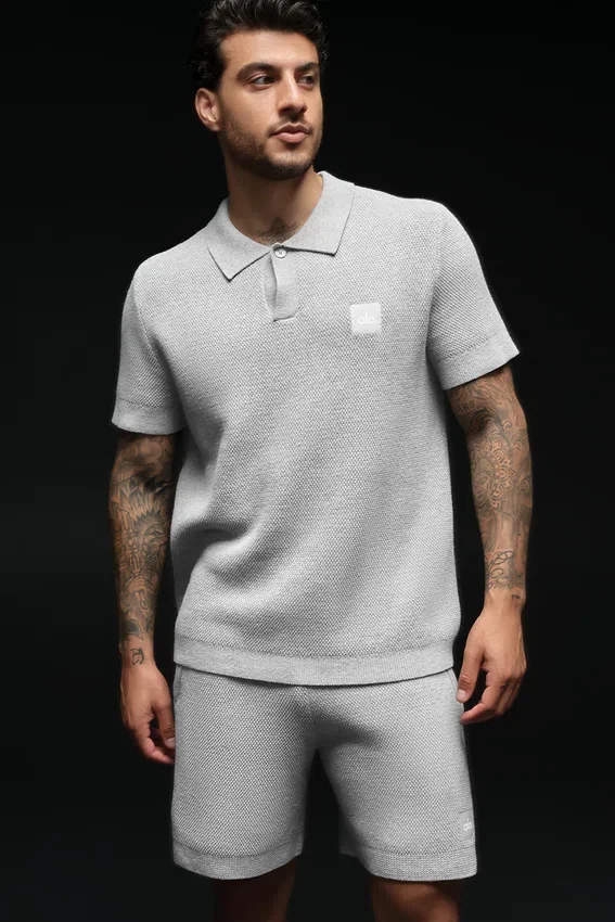 Dzianinowy swetr polo Sports Club – Athletic Heather Grey