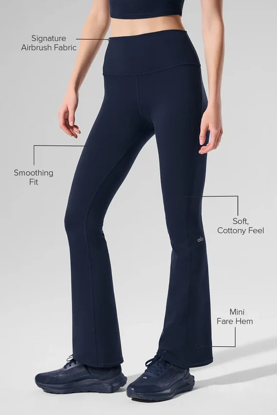 High-Waist Airbrush 7/8 Bootcut Legginsy – granatowe