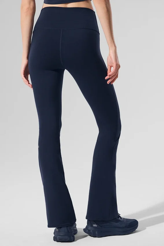 High-Waist Airbrush 7/8 Bootcut Legginsy – granatowe