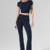 High-Waist Airbrush 7/8 Bootcut Legginsy – granatowe