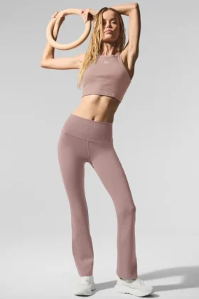 High-Waist Airbrush 7/8 Bootcut Legginsy – kolor taupe