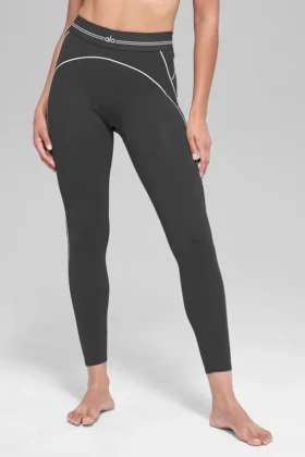 High-Waist Airbrush 7/8 Heart Throb Legginsy – antracytowo-białe