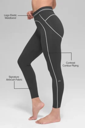 High-Waist Airbrush 7/8 Heart Throb Legginsy – antracytowo-białe