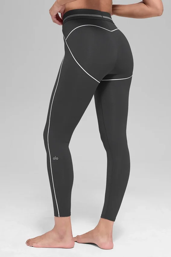 High-Waist Airbrush 7/8 Heart Throb Legginsy – antracytowo-białe