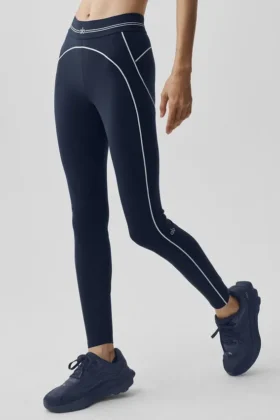 High-Waist Airbrush 7/8 Heart Throb Legginsy – granatowe/białe