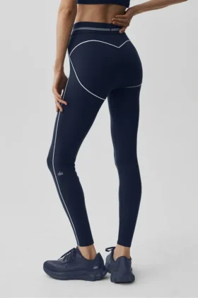High-Waist Airbrush 7/8 Heart Throb Legginsy – granatowe/białe