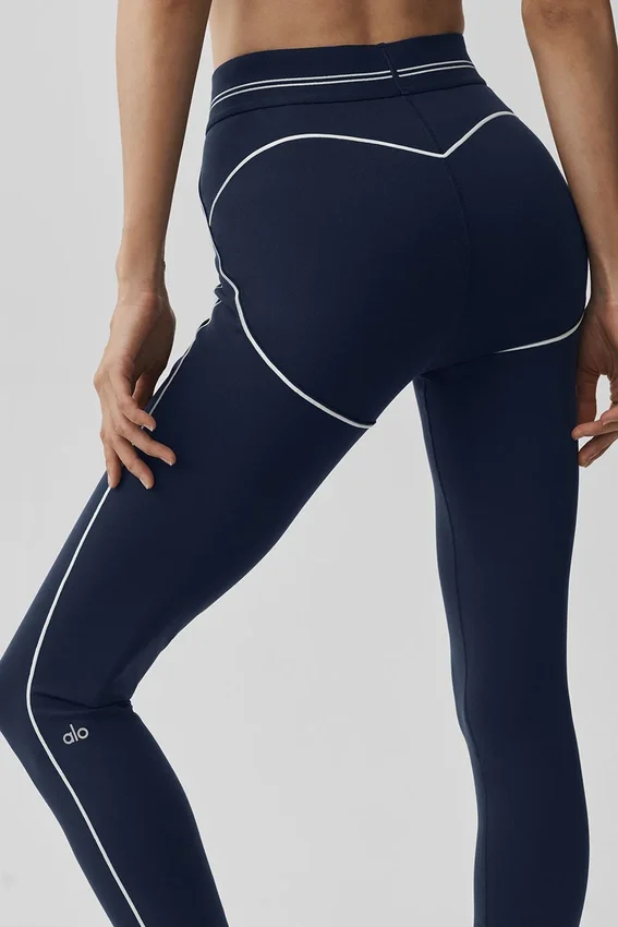 High-Waist Airbrush 7/8 Heart Throb Legginsy – granatowe/białe