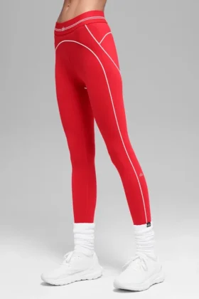 High-Waist Airbrush 7/8 Heart Throb Legginsy – jaskrawoczerwone/białe