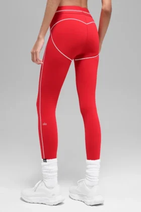 High-Waist Airbrush 7/8 Heart Throb Legginsy – jaskrawoczerwone/białe
