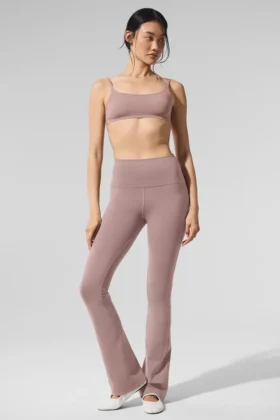High-Waist Airbrush Bootcut Legginsy – kolor taupe