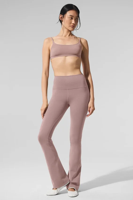 High-Waist Airbrush Bootcut Legginsy – kolor taupe