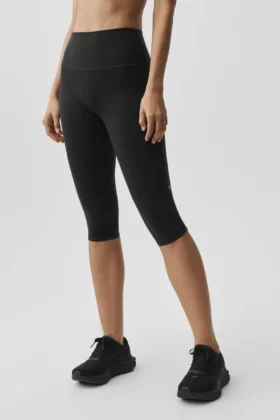 High-Waist Airbrush capri z wysokim stanem o wysokości 16" – czarne