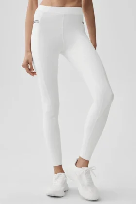 High-Waist Airbrush Fast Track Legginsy – białe/czarne
