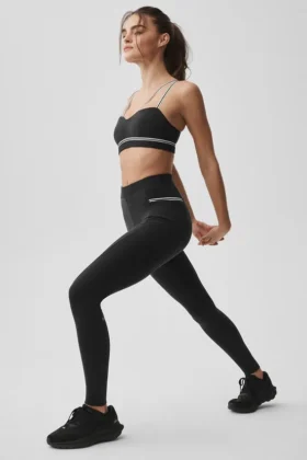 High-Waist Airbrush Fast Track Legginsy – czarne/białe