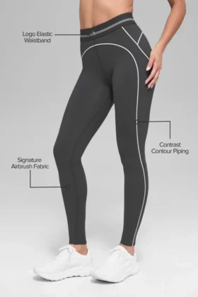 High-Waist Airbrush Legging z motywem serca – antracytowo-białe