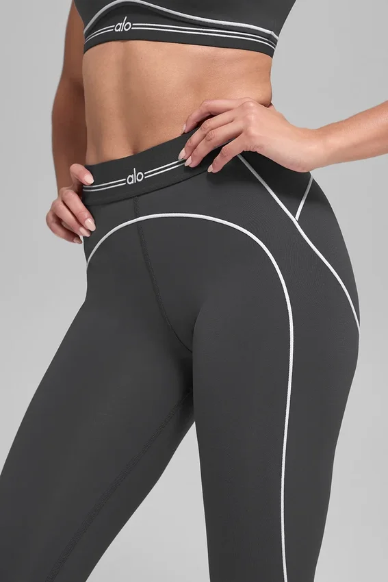 High-Waist Airbrush Legging z motywem serca – antracytowo-białe