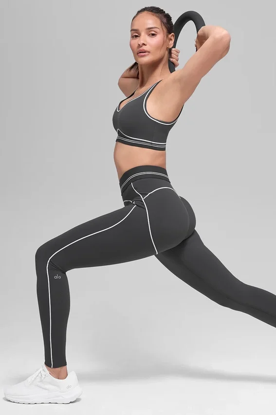 High-Waist Airbrush Legging z motywem serca – antracytowo-białe