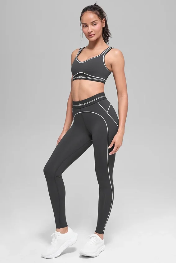 High-Waist Airbrush Legging z motywem serca – antracytowo-białe
