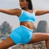 High-Waist Airbrush Szorty „Better Together” – błękitny/biały