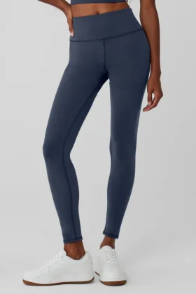 High-Waist Airbrush Winter Warm Legginsy w kolorze granatowym
