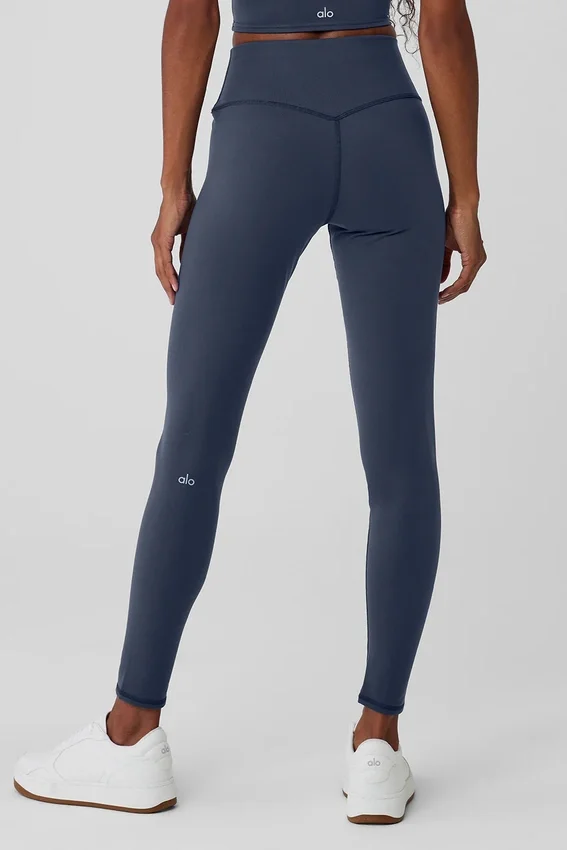 High-Waist Airbrush Winter Warm Legginsy w kolorze granatowym