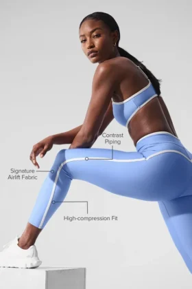 High-Waist Airlift Charger Legginsy 7/8 – krystalicznie czysty błękit/biały