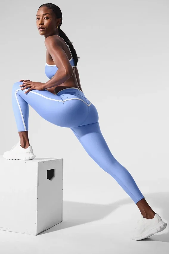 High-Waist Airlift Charger Legginsy 7/8 – krystalicznie czysty błękit/biały
