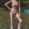High-Waist Airlift Cherish Legginsy z siateczką – Vintage Pink
