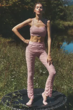 High-Waist Airlift Cherish Legginsy z siateczką – Vintage Pink