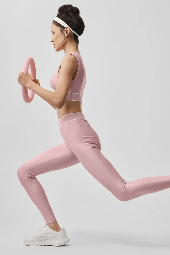 High-Waist Airlift Legginsy – różowy w stylu vintage/biały