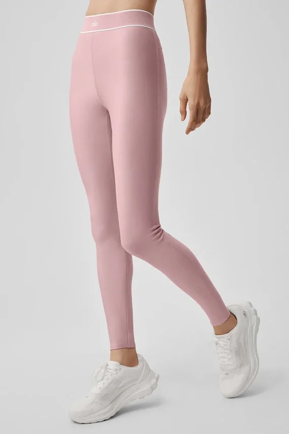 High-Waist Airlift Legginsy – różowy w stylu vintage/biały