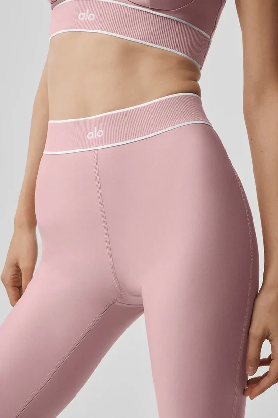 High-Waist Airlift Legginsy – różowy w stylu vintage/biały
