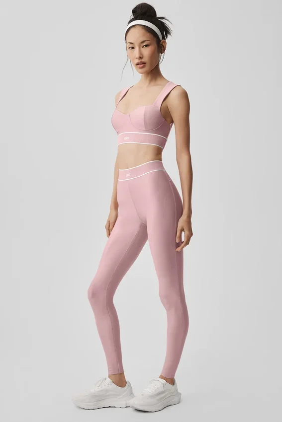 High-Waist Airlift Legginsy – różowy w stylu vintage/biały