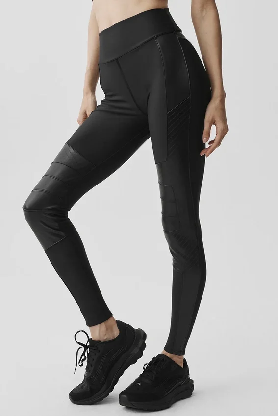 High-Waist Airlift Winter Warm Legginsy do supermoto – czarne