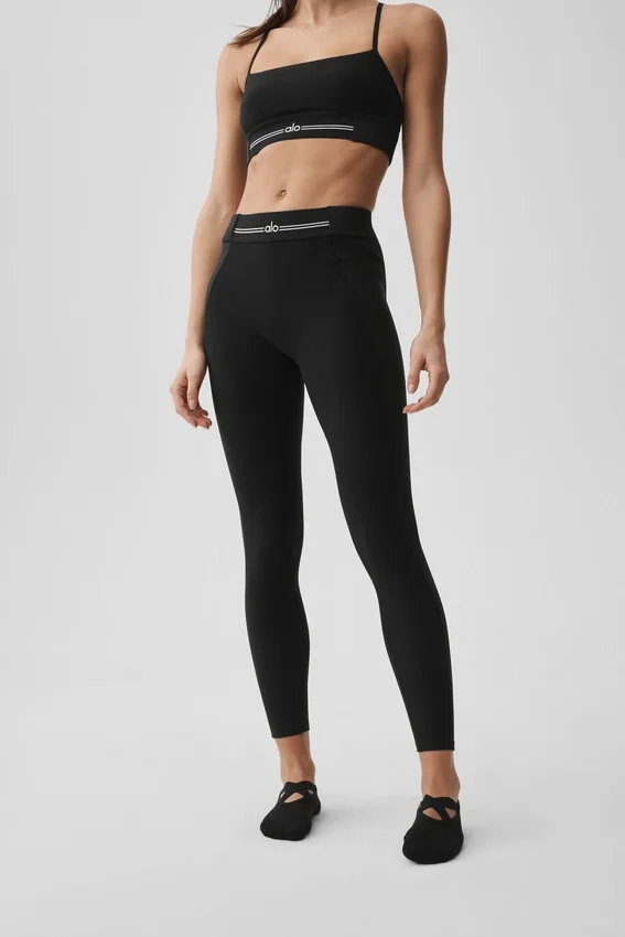 High-Waist Alosoft 7/8 Relay Legginsy – czarne/białe