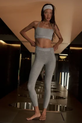 High-Waist Alosoft 7/8 Relay Legginsy – kolor Athletic Heather Grey/White