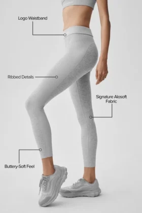 High-Waist Alosoft 7/8 Relay Legginsy – kolor Athletic Heather Grey/White