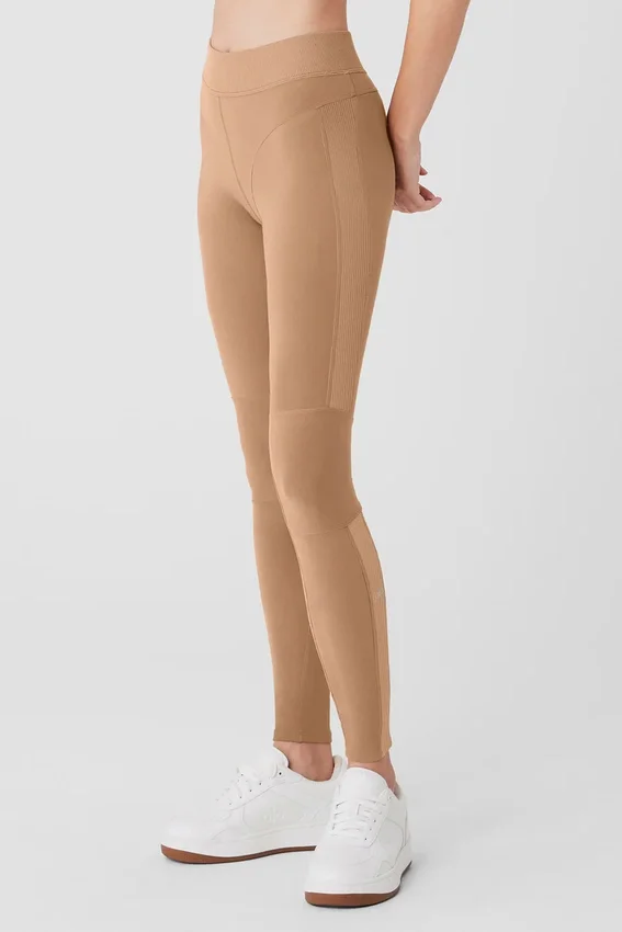 High-Waist Alosoft Head Start Legginsy – kolor Toasted Almond