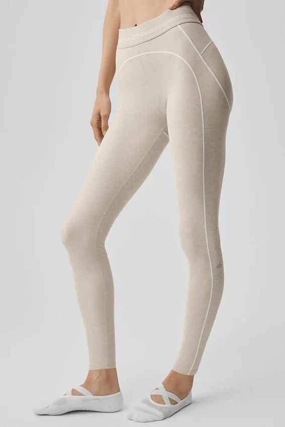 High-Waist Alosoft Heart Throb Legginsy 7/8 – kolor owsiany melanżowy/biały