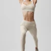 High-Waist Alosoft Heart Throb Legginsy 7/8 – kolor owsiany melanżowy/biały