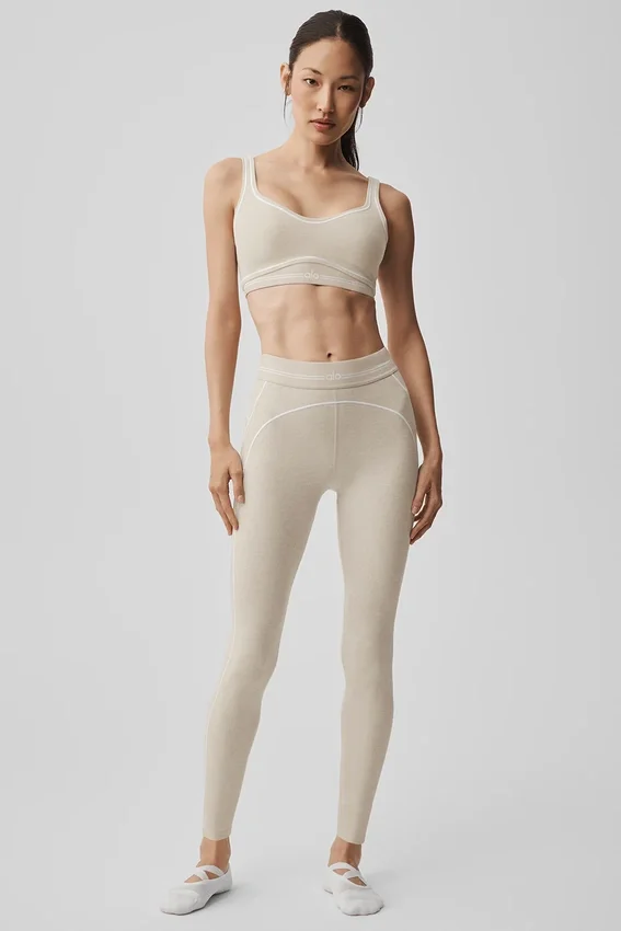High-Waist Alosoft Heart Throb Legginsy 7/8 – kolor owsiany melanżowy/biały