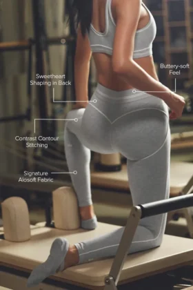 High-Waist Alosoft Legginsy z motywem serca – szary melanż sportowy/biały