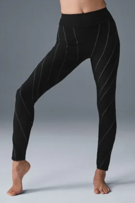 High-Waist Alosoft Sunray Legging – Czarne/Białe